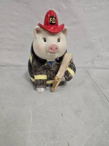 lot 2021 image: 2001 MUDPIE Fireman Pig Ceramic Piggy Bank
