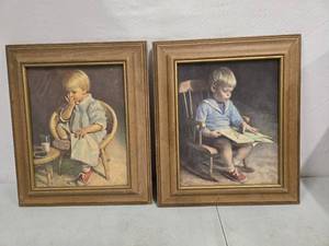 lot 2034 image: Vintage Gretchen and Gary framed painting by J. Ingwersen