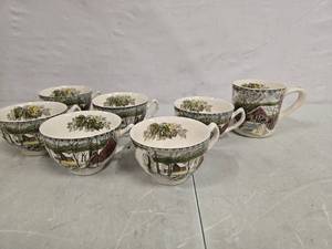 lot 3021 image: Johnson Brothers Friendly Village Ice House tea cup set of 6, Friendly Village Ice mug