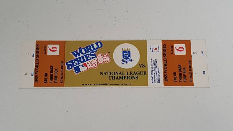 lot 1130 image: 1985 World Series Original Kansas City Royals Unused Ticket Game 6 Third Base Turf