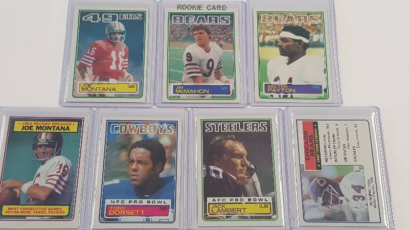 lot 1290 image: 1983 Topps Football Card Lot of 7 w Joe Montana Tony Dorsett & Walter Payton