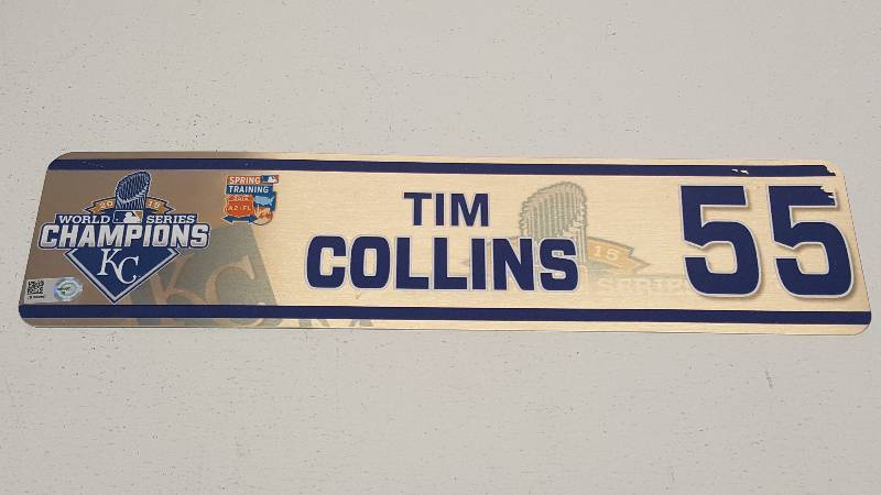 lot 1287 image: Tim Collins 2016 Game Used Spring Training Locker Name Plate Kansas City Royals MLB Authentication