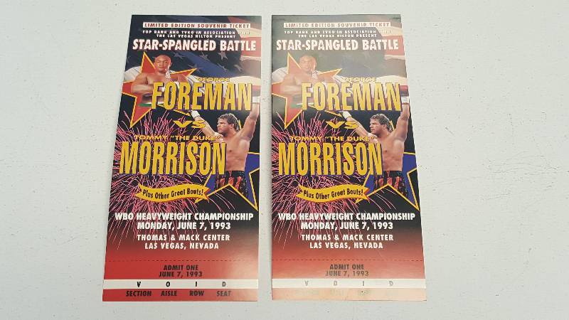 lot 1281 image: George Foreman & Tommy Morrison 1993 Boxing Championship Souvenir Ticket Stub Lot