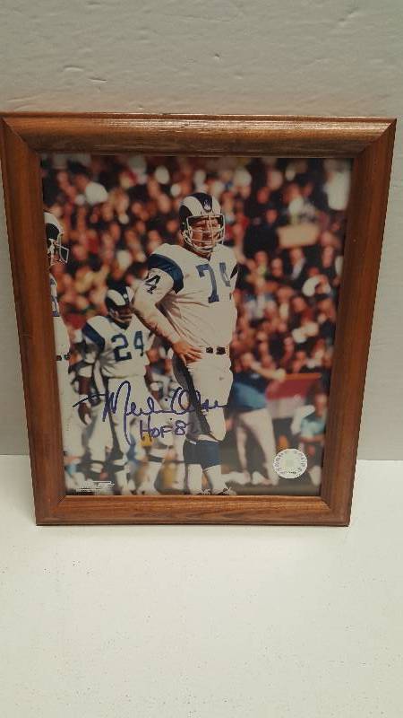 lot 1144 image: Merlin Olsen Autographed 8x10 Glossy Photo San Diego Chargers HOF Inscription Framed w COA
