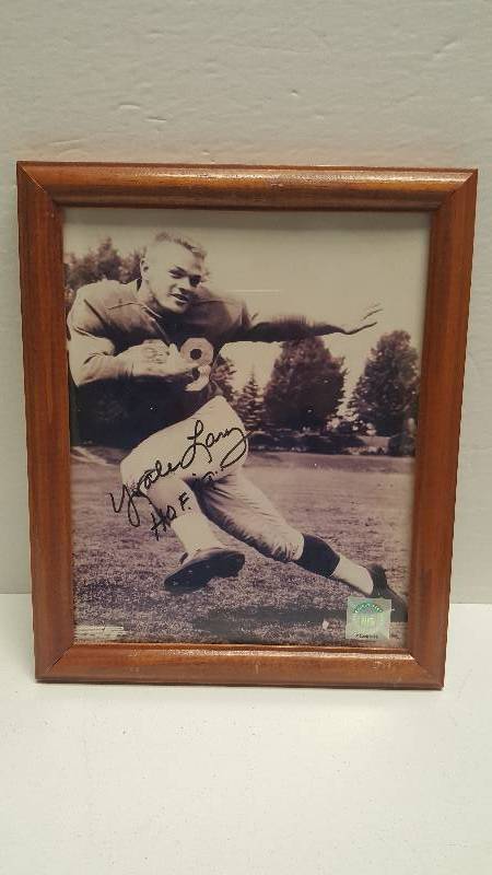 lot 1143 image: Yale Lary Autographed 8x10 Glossy Photo Detroit Lions HOF Inscription Framed w COA