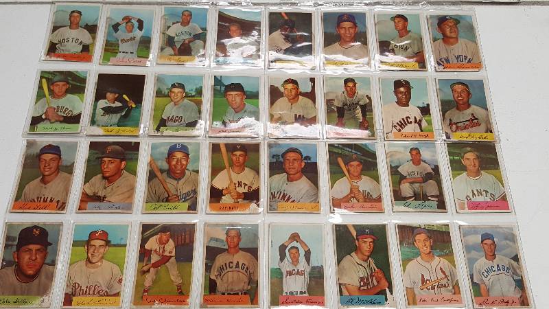 lot 1117 image: 1954 Bowman Vintage Baseball Card Lot of 30 w Eddie Mathews & Carl Furillo Book Value $400
