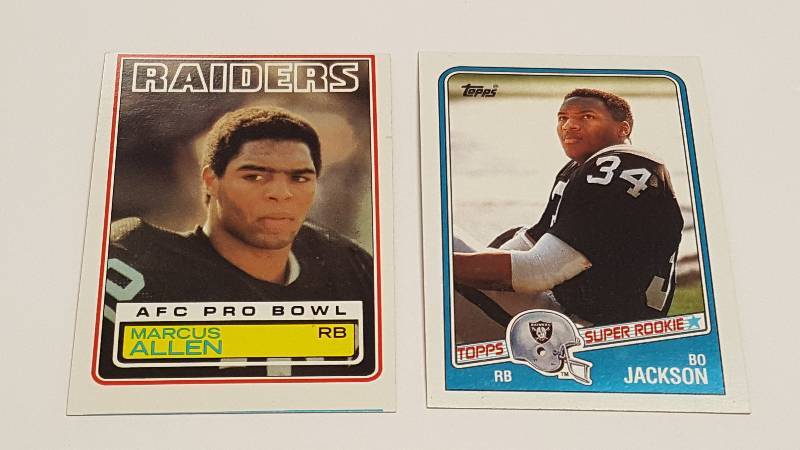 lot 1152 image: Marcus Allen & Bo Jackson Topps Rookie Football Card Lot Oakland Raiders RB