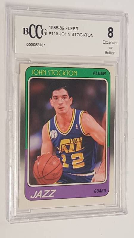 lot 1171 image: John Stockton 1987 Fleer #115 Beckett Graded Rookie Basketball Card Jazz HOF