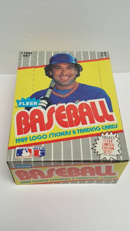 lot 1177 image: 1989 Fleer Baseball Unopened Wax Pack Box 36 Total w Ken Griffey Jr Rookie & MLB Stickers