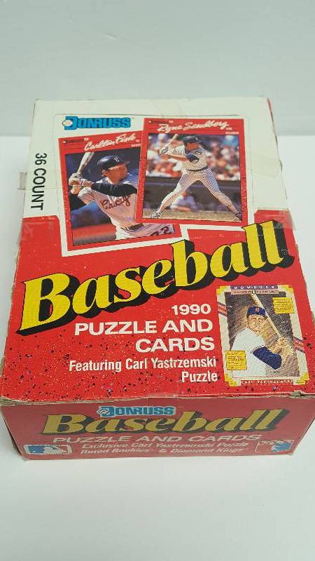lot 1181 image: 1990 Donruss Baseball Unopened Wax Pack Box 36 Total w Sammy Sosa Rookie & Yaz Puzzle