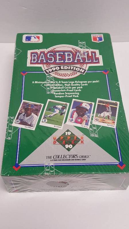 lot 1184 image: 1990 Upper Deck Baseball Unopened Wax Pack Box 36 Total w Sammy Sosa Rookie & Hologram Stickers