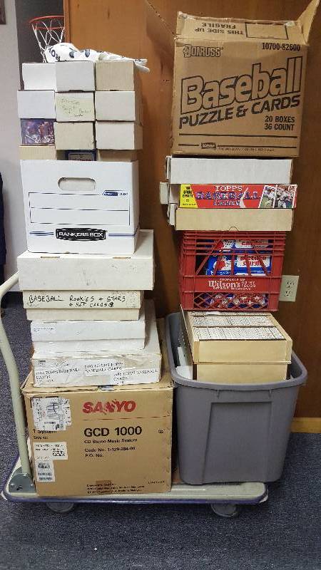 lot 1401 image: Four Large Totes Full of Sports Cards & Sports Related Items Bulk Lot
