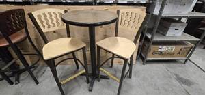 lot 12341 image: Bar Height Table with (2) Blonde Barstools