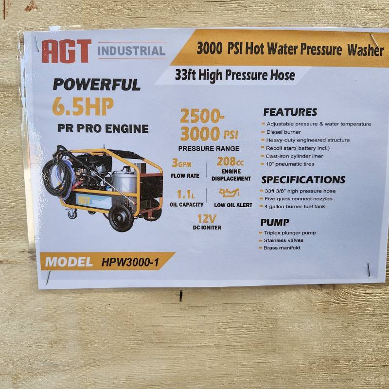 lot 3203 image: Unused AGT Pressure Washer  HPW3000-1