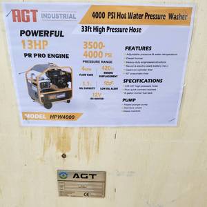 lot 3260 image: Unused AGT Hot water cleaning machine  HPW3650-4000 PSI