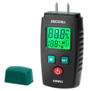 lot 18368 image: ERICKHILL Wood Moisture Meter, Pocket Size Wood Moisture Detector with Green Backlight LCD Display, Pin Type Water Leak Detector with 5 Modes for Wood, Walls, Firewood, Bricks, Lumber, Floor