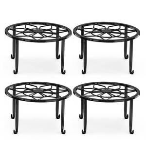 lot 18375 image: Autopromake 4 Pack Black Metal Potted Plant Stands for Indoor and Outdoor Plants 9.1 inches Flower Pot Planter Holder, Metal Rustproof Iron Garden Container Round Supports Rack for Planter