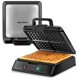 lot 18401 image: Waffle Maker, Roter Mond 4 Slice Square Waffle Iron, Compact Classic Stainless Steel Waffle Maker,Non-stick surface for easy cleaning for Family Use Breakfast, Save space for storage,1300W, Black