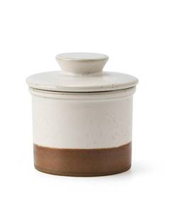 lot 18405 image: XELA Ceramic Butter Crock, French Butter Dish for Counter, Butter Keeper With Water Line for Fresh Spreadable Butter- Latte lid is chipped