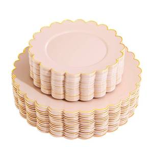 lot 18407 image: LIYH 60pcs Pink Plastic Plates with Gold, Disposable Plastic Plates Includes 30 Pink Dinner Plates 10.25 and 30 Pink Dessert Plates 7.5 Gold Plastic Plates,Baby Shower Plates Daisy Plates