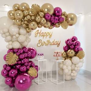 lot 18425 image: Vurxanqo Metallic MagentaPurple Hot Pink and Gold Balloons Garland Arch Kit, Metallic Magenta Hot Pink White Sand and Gold Balloon Garland Kit for Bachelorette Party Birthday Baby Shower Decorations