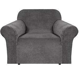lot 18430 image: H.VERSAILTEX Stretch Velvet Armchair Cover Couch Covers 1 Cushion Chair Slipcover for Living Room Furniture Cover Crafted from Thick Comfy Rich Velour (Chair 31-49, Gray)