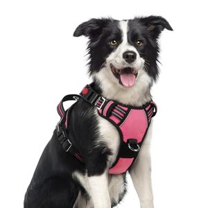 lot 18453 image: rabbitgoo Dog Harness Medium Sized, No Pull Dog Vest Harness with 3 Buckles, Adjustable Soft Padded Pet Harness with Easy Control Handle and Reflective Strips, Pink, M