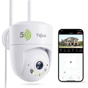 lot 18460 image: TIEJUS 5G2.4G Security Camera Outdoor, 2K Wired Cameras for Home Security Outside, Motion Detection and Siren, Auto Tracking, 247 Recording, Color Night Vision, 2-Way Audio, IP66