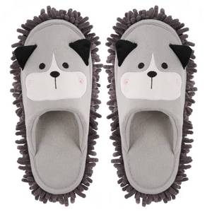 lot 18495 image: Frjjthchy Cartoon Dog Mop Slippers Microfiber Clean Dusting Slippers Detachable Mopping Shoes for Office Home Room (Gray)