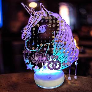lot 18525 image: OAOLEER LED Earring Organizer,160 Holes Unicorn Stud Earrings Holder Stand, Acrylic Earring Display Board,Large Capacity Earring Storage for Girls Women