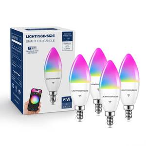 lot 18527 image: Lightinginside Smart Candelabra LED Bulbs 60 Watt Equivalent, 6W 500lm, E12 LED Bulb Compatible with AlexaGoogle AssistantSmart Life, No Hub Required, Timer, 2.4GHz WiFi Only, ETL Listed, 4PCS