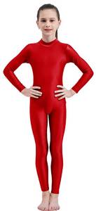 lot 18571 image: Javly Girls Unitards High Neck Zip Long Sleeve Spandex One Piece dance leotard Full Body, Hot Pink, Small