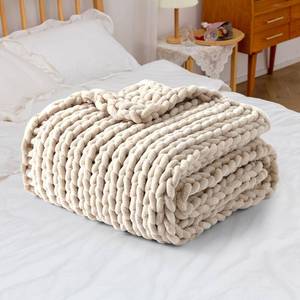 lot 18584 image: Comtest Chunky Knit Blanket Handmade Soft Throw Blanket Cozy and Warm Cable Knit Blanket for Sofa Home Decor, Beige 40x40 inSmall Size Throw