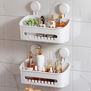 lot 18398 image: LeverLOC Shower Caddy, 2 Caddies-White, Suction Cup, Removable, Powerful & Durable, 12 x 5 x 4.7 in