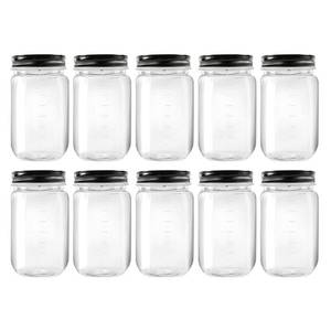 lot 18400 image: novelinks 16 Ounce Clear Plastic Jars with Black Lids - Refillable Round Clear Containers Clear Jars Storage Containers for Kitchen & Household Storage - BPA Free (10 Pack)