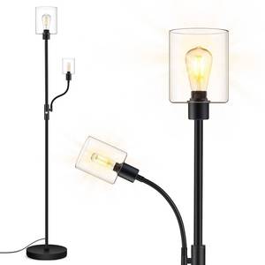 lot 18588 image: BoostArea Floor Lamp, 6W Black Modern Floor Lamp with 4W Adjustable Reading Lamp, 2700K Energy-Saving LED Bulbs Included, Industrial Bright Floor Lamp for Bedroom, Living Room and Office