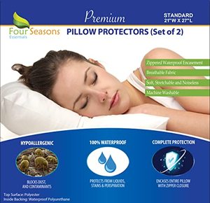 lot 18596 image: Standard Pillow Protectors (Set of 2) � Zippered Waterproof Pillow Covers Hypoallergenic Dust and Allergen Proof Pillowcase Encasement