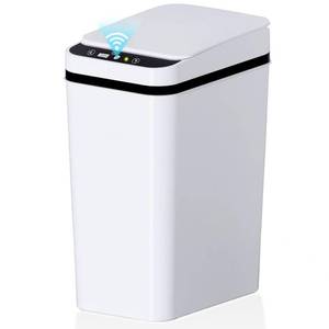 lot 18604 image: jinligogo Bathroom Small Trash Can with Lid, 2.2 Gallon Touchless Automatic Garbage Can Slim Waterproof Motion Sensor Smart Trash Bin for Bedroom, Office, Living Room-White