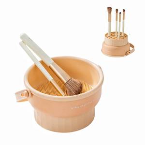 lot 18607 image: 3 in 1 Silicone Makeup Brush Cleaner Bowl, Make up Brush Cleaner Mat with Makeup Brush Drying Holder and Comestic Brush Organizer, Paint Brush Cleaner (color-apricot)