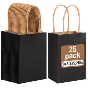 lot 18422 image: Moretoes 25pcs Gift Bags, 5.25x3.2x8 Inches Black Kraft Paper Bags, Small Gift Bags with Handles Bulk, Retail Bags for Small Business, Shopping, Merchandise, Birthday Wedding Party Favor Bags