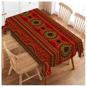lot 18612 image: Swono Tribal Pattern Table Cover Ethnic Geometric African Stripes Red 50x72 Inch Table Cloth for Rectangle Tables Buffet Parties Coffee BBQ and Dinning Tablecloth