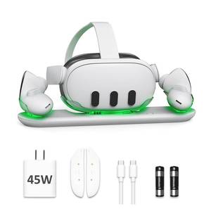 lot 18625 image: D.Gruoiza VR Charging Station with 45W USB-C Charger for OculusMeta Quest 3,LED Indicator Charging Dock Simultaneously Charging Headset and Touch Controller with 2 Rechargeable Battery