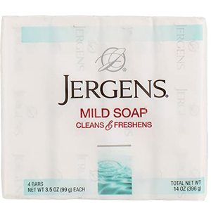 lot 18441 image: Jergens Mild Bar Soap for Normal to Sensitive Skin, Gentle Cleanser, Clean Fragrance, 3.5 Ounce, 4 Count (Pack of 6)