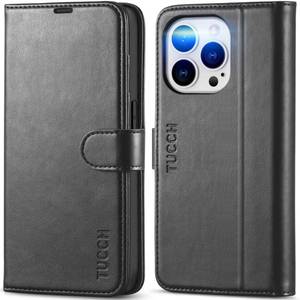 lot 18639 image: TUCCH Case for iPhone 14 Pro 6.1, Wallet Case with RFID Blocking 4 Card Slot Kickstand Shockproof TPU Interior Case, PU Leather Magnetic Flip Cover Compatible with iPhone 14 Pro, Light Brown