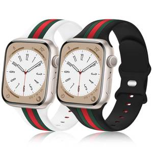 lot 18640 image: 2 Pack Designer Bands Compatible with Apple Watch Band 38mm 40mm 41mm 42mm 44mm 45mm 49mm Men Women, Soft Silicone Sport Band Strap for Apple Watch Ultra 2 iWatch Series 9 8 7 SE 6 5 4 3 2 1