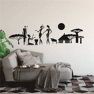 lot 18472 image: Africa Tribe Women Wall Decal African Wild Woman Wall Decoration Sticker for Bedroom Livinf Room Removable Vinyl Wall Mural TM-27 (BLACK, 14X48(35x120cm))