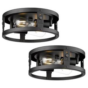 lot 18659 image: FOITTON 2 Pack Industrial Flush Mount Ceiling Light, 2-Light Black Metal Cage Ceiling Light Fixtures, Farmhouse Adjustable Ceiling Light for Hallway Kitchen Bedroom Entryway