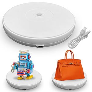 lot 18663 image: fotoconic White Electric Motorized Rotating Turntable Display Stand with LED, Type-C Cable, 10 Inch  25cm Diameter, 20 Lbs Centric Loading for Shop Display