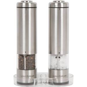 lot 18668 image: Electric Salt and Pepper Grinder Set (pack of 2) - Stainless Steel Battery Operated Salt & Pepper Mills with Light - Complimentary Mill Rest- One Handed Operation Adjustable Ceramic Grinders