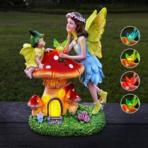 lot 18482 image: Zermurd Solar Garden Statue with Mushroom, Outdoor Angel Statue 4 LEDs Fairy Sculpture Waterproof Garden Figurine Warm White Light Art Dcor for Patio Yard Lawn--damage shown in photos